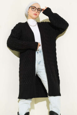 Alternative view of Basket Weave Knit Cardigan Black