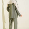 Striped Detail Zip-Up Two-Piece Set Khaki - الصورة 3