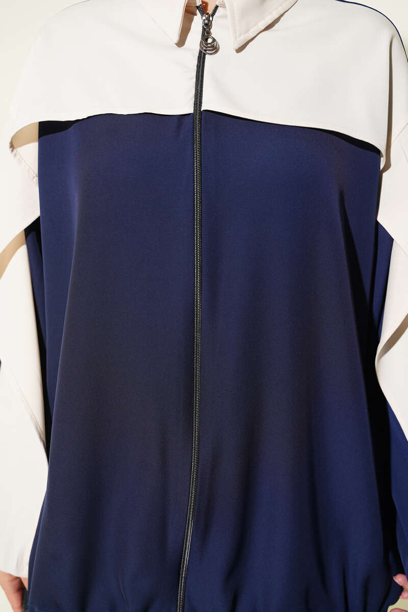 Striped Detail Zip-Up Two-Piece Set Navy Blue - الصورة 4