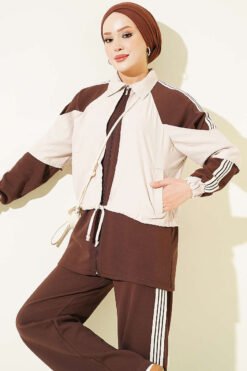 Alternative view of Striped Detail Ribbed Two-Piece Set Brown