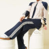 Striped Detail Ribbed Two-Piece Set Navy Blue - immagine 2