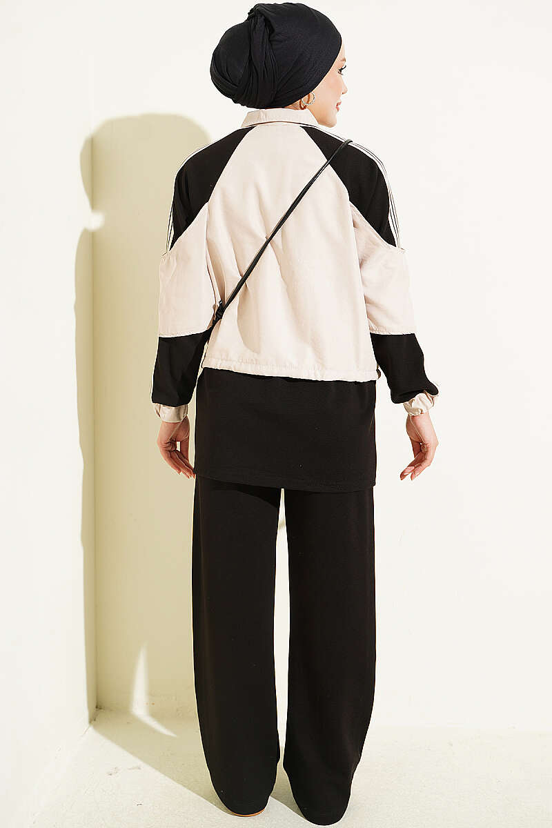 Striped Detail Ribbed Two-Piece Set Black - Image 3