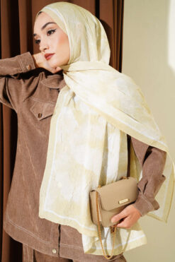 Floral Bamboo Crinkle Scarf with Stripe Details Lime