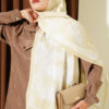 Floral Bamboo Crinkle Scarf with Stripe Details Lime - الصورة 2