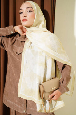 Alternative view of Floral Bamboo Crinkle Scarf with Stripe Details Lime