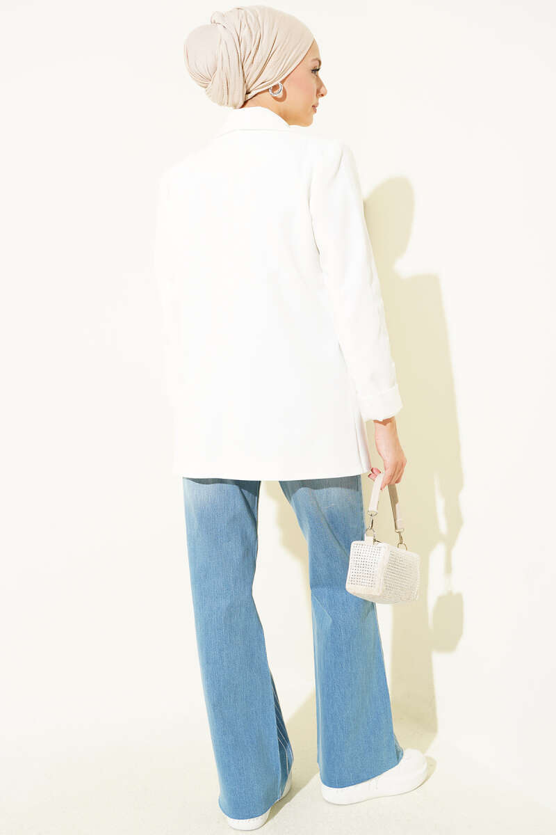 Striped Embellished Cut-Off Hem Trousers Light Blue – Image 3