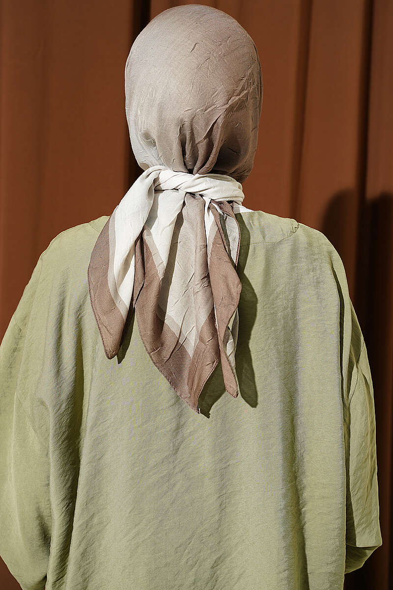 Striped Bamboo Crinkle Scarf Henna Green - Image 3