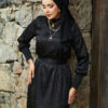 Mobile Belted Gathered Jacquard Dress Black - Afbeelding 2