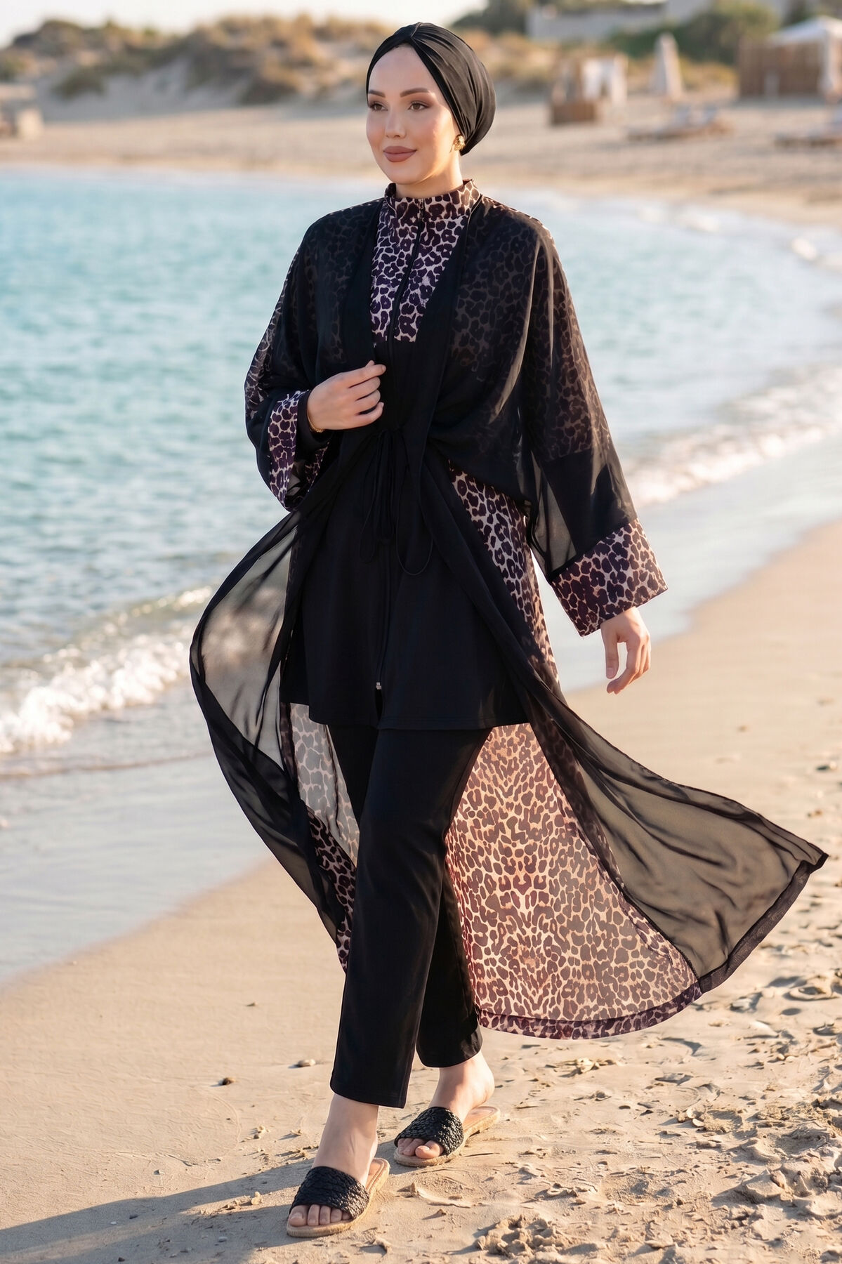 Chiffon Pareo Adjustable Waist Modest Swimsuit Leopard Leopard - Image 2