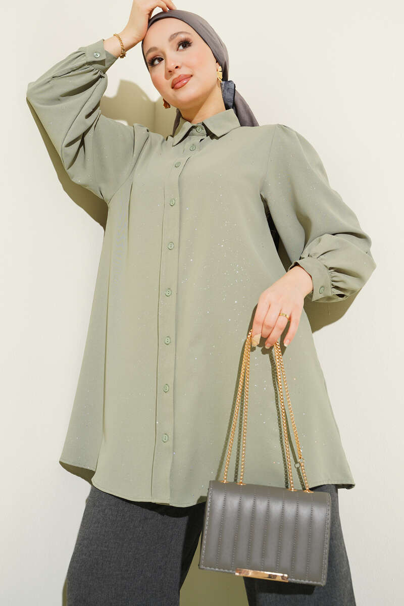 Shimmery Balloon Sleeve Shirt Hazel