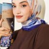 Soft Floral Patterned Scarf Navy Blue