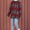 Softie Diamond Patterned Knit Sweater Burgundy – Bild 3
