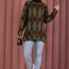 Softie Diamond Patterned Knit Sweater Khaki