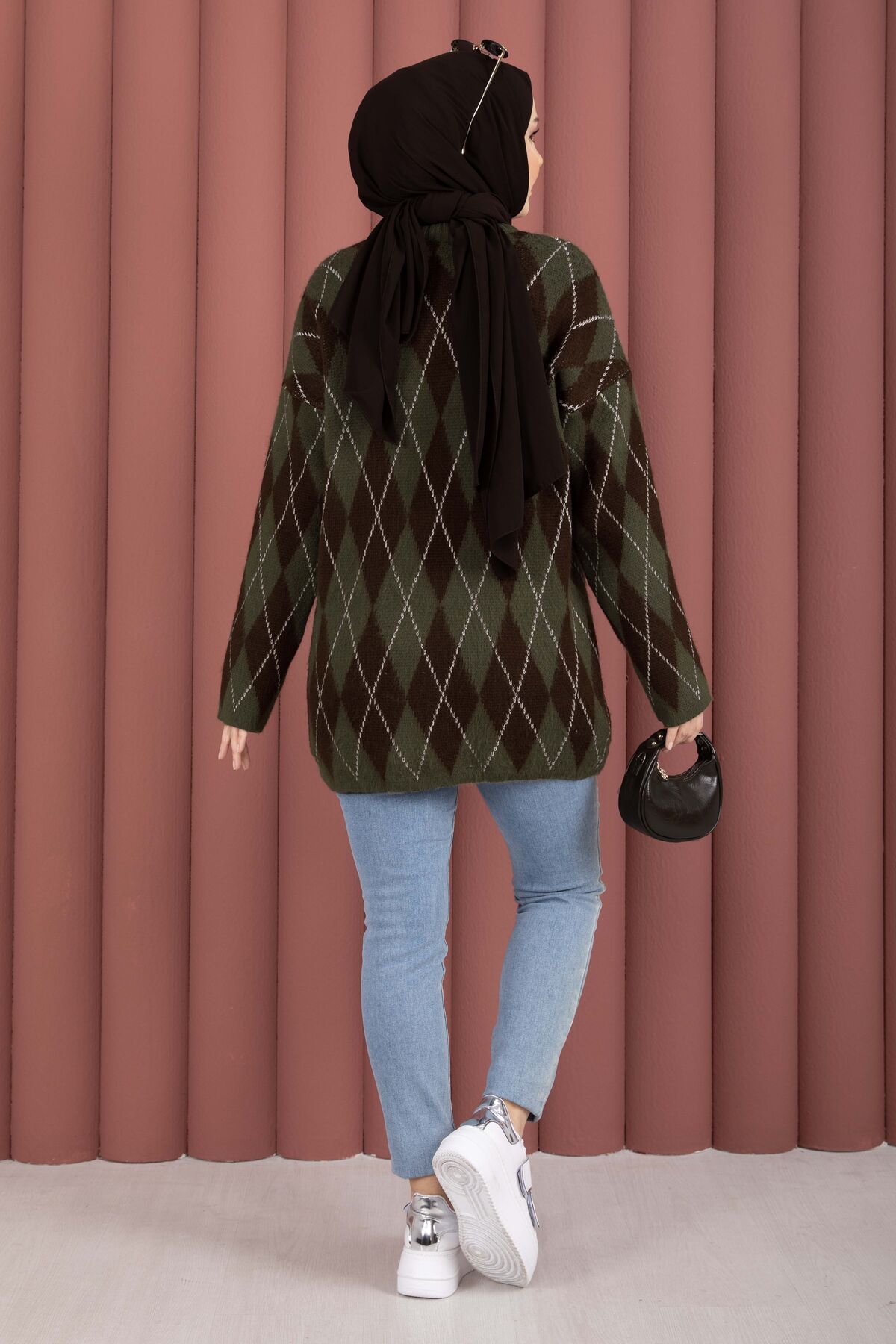 Softie Diamond Patterned Knit Sweater Khaki - Image 4