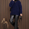 Soft Plush Textured Knit Sweater Navy Blue