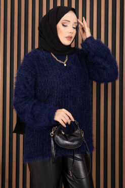 Alternative view of Soft Plush Textured Knit Sweater Navy Blue
