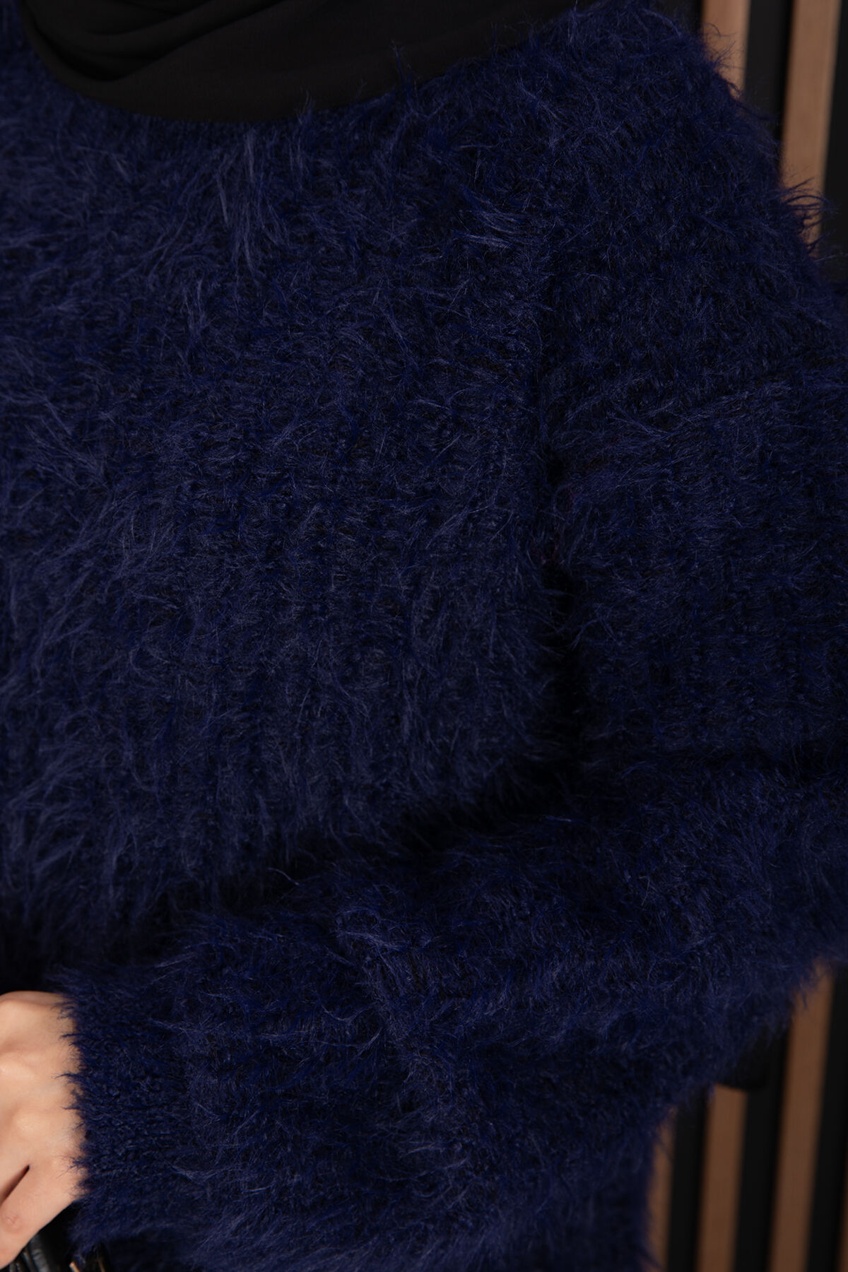 Soft Plush Textured Knit Sweater Navy Blue – Image 6
