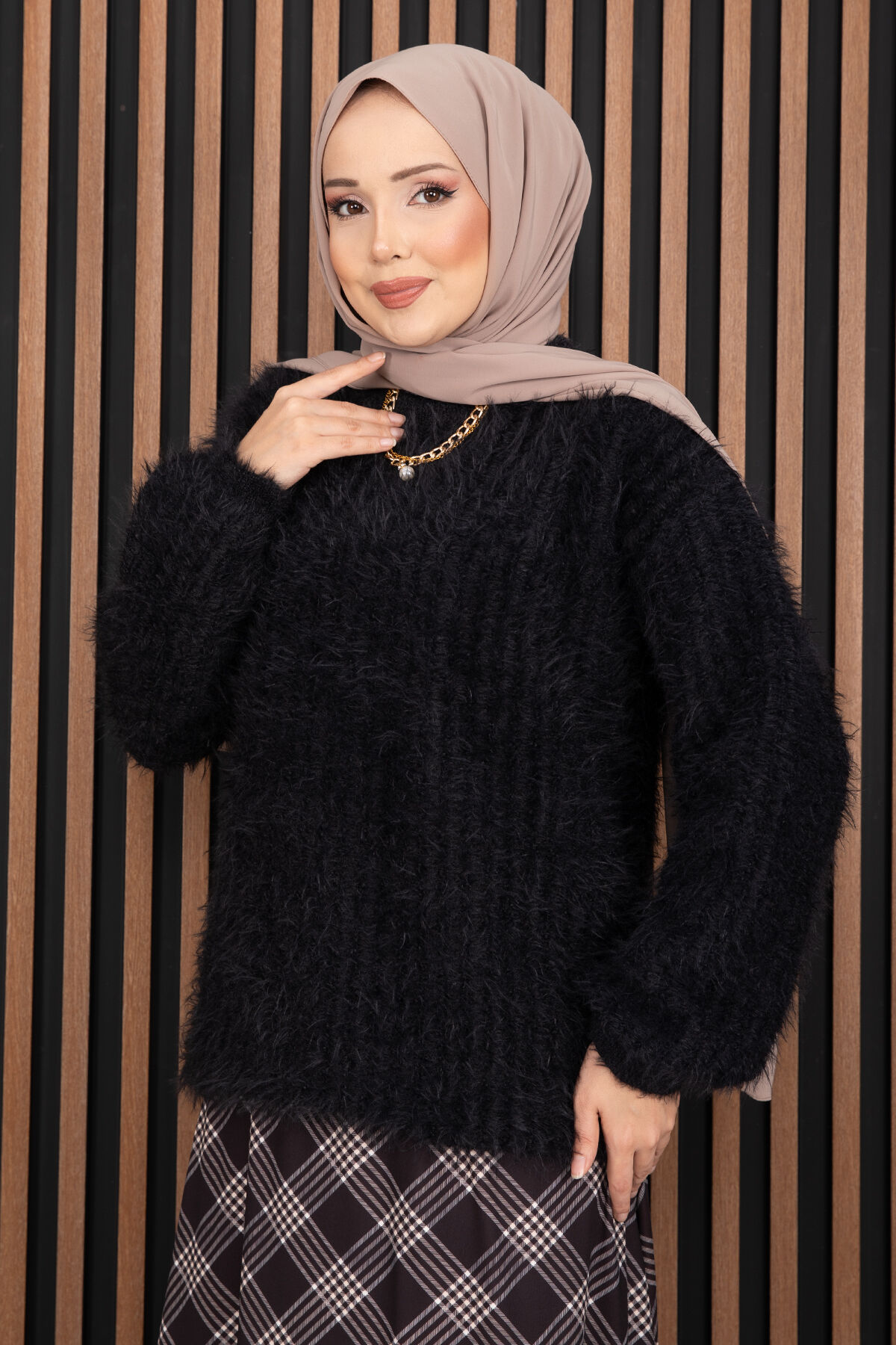 Soft Plush Textured Knit Sweater Black - immagine 2