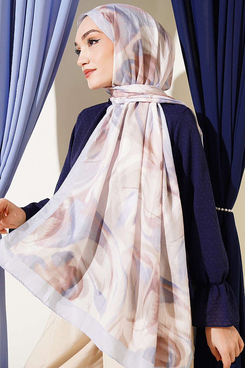 Abstract Leaf Pattern Bamboo Crinkle Shawl Baby Blue