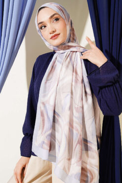 Alternative view of Abstract Leaf Pattern Bamboo Crinkle Shawl Baby Blue
