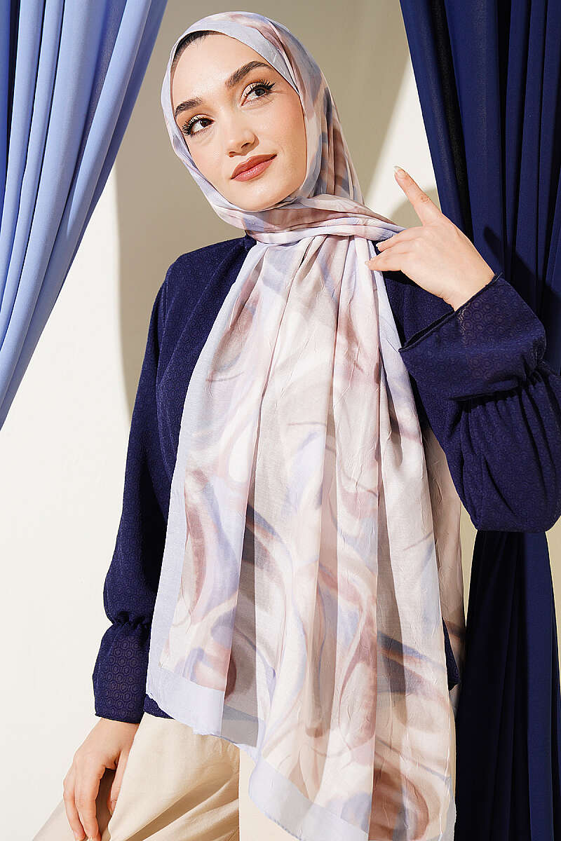 Abstract Leaf Pattern Bamboo Crinkle Shawl Baby Blue - Image 2
