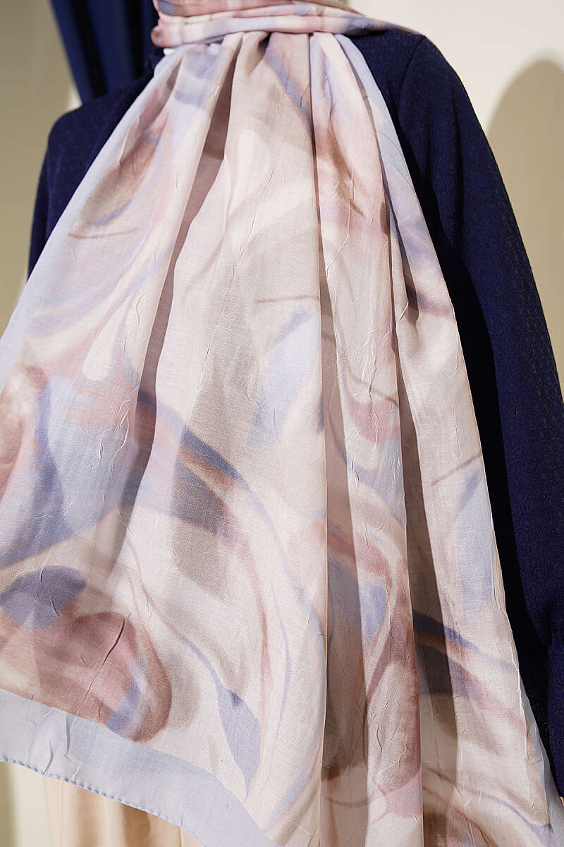 Abstract Leaf Pattern Bamboo Crinkle Shawl Baby Blue - Image 4