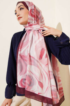 Alternative view of Abstract Leaf Pattern Bamboo Crinkle Shawl Burgundy