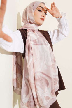 Abstract Leaf Pattern Bamboo Crinkle Shawl Sand Beige