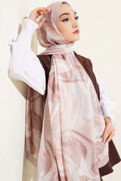 Alternative view of Abstract Leaf Pattern Bamboo Crinkle Shawl Sand Beige