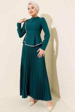 Pleated Skirt Two-Piece Set Emerald