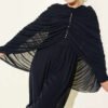 Stone-Embellished Draped Jumpsuit Navy Blue