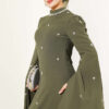 Stone Embellished Shoulder Cape Dress Khaki – Image 2
