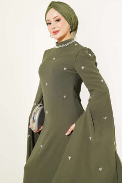Alternative view of Stone Embellished Shoulder Cape Dress Khaki