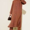 Stone-Embellished Long Tunic Two-Piece Set Brown