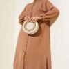 Stone-Embellished Long Tunic Two-Piece Set Latte