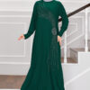 Stone Detailed Sandy Modest Dress Emerald