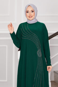 Alternative view of Stone Detailed Sandy Modest Dress Emerald