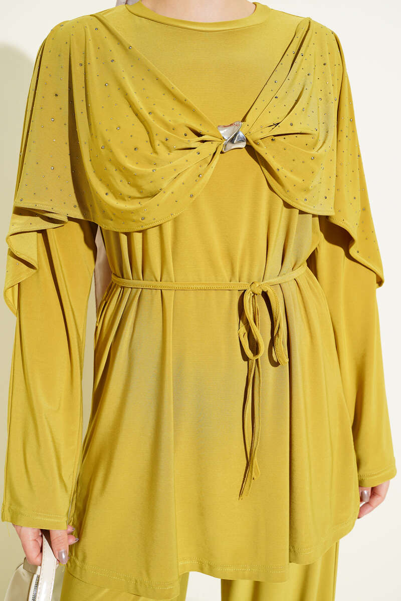 Embellished Side Slit Two-Piece Set Leaf Green - Image 4