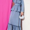 Single Pocket Belted Denim Dress Set Denim Blue