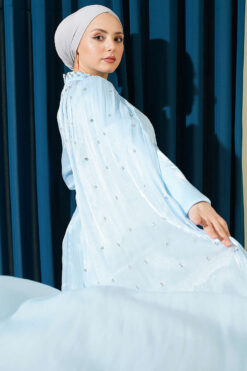 Alternative view of One Shoulder Cape Embellished Evening Dress Baby Blue