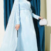 One Shoulder Cape Embellished Evening Dress Baby Blue