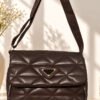 Triangle-Embroidered Handle Bag Dark Brown