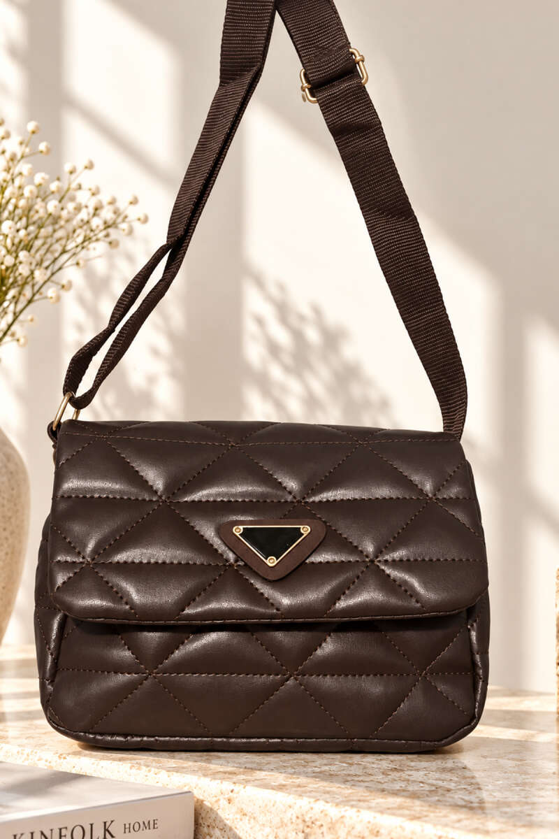 Triangle-Embroidered Handle Bag Dark Brown