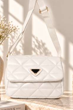 Triangle-Embroidered Handle Bag White