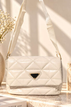 Triangle-Embroidered Handle Bag Cream