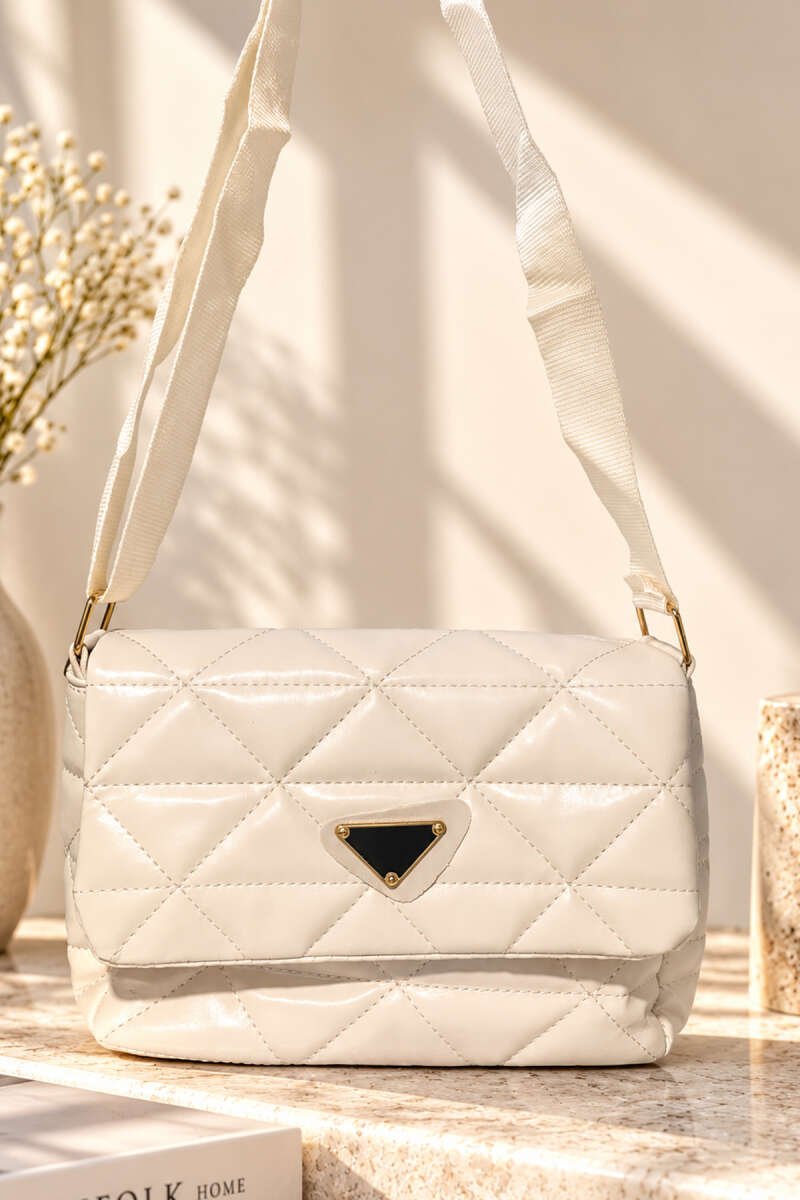 Triangle-Embroidered Handle Bag Cream