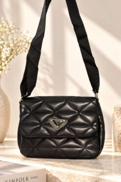 Triangle-Embroidered Handle Bag Black