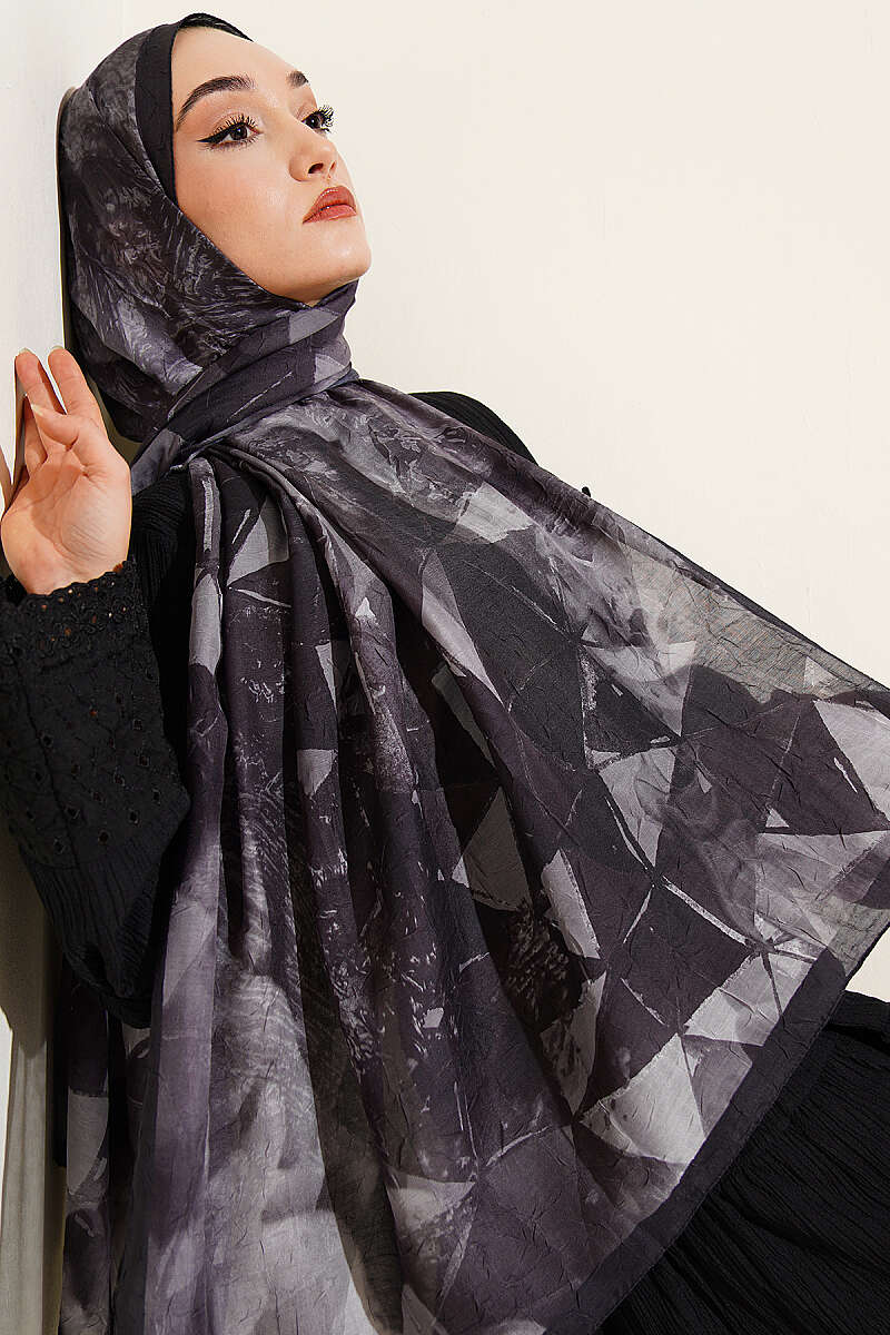 Triangle Pattern Bamboo Crinkle Scarf Anthracite
