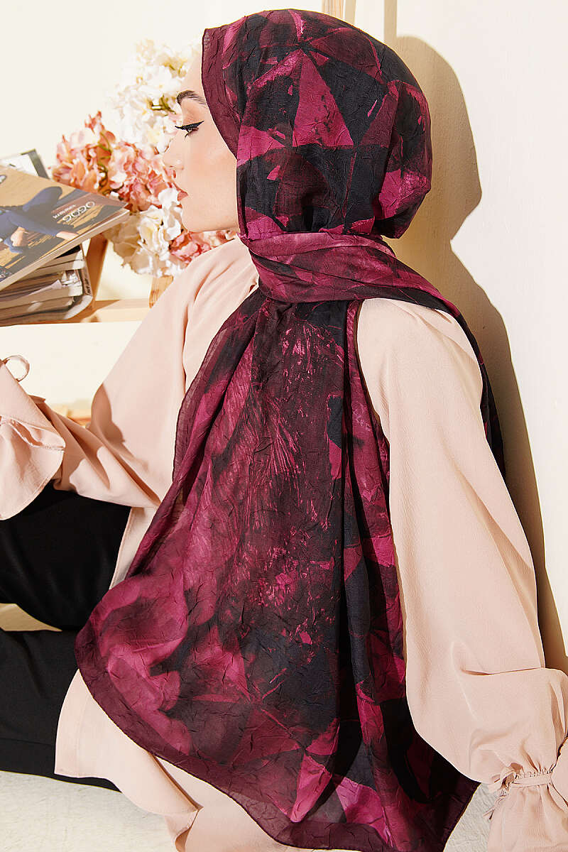 Triangle Pattern Bamboo Crinkle Scarf Burgundy