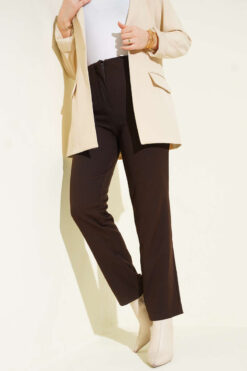 Ironed Stripe Slim Fit Trousers Dark Brown